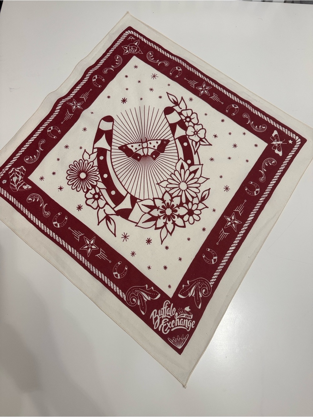 Women's Red & Cream Bandana Scarf - Picture 3 of 6
